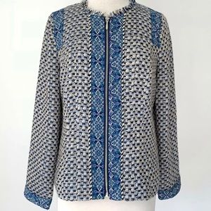 Chico’s Tweed Lined Jacket Blazer with Fringe NWT